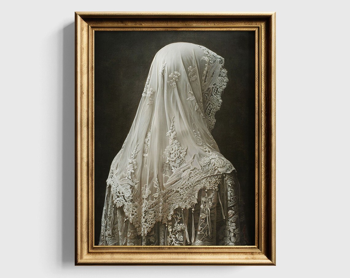 Veiled Ghost Woman Vintage Lace Spooky Halloween Oil Painting Poster