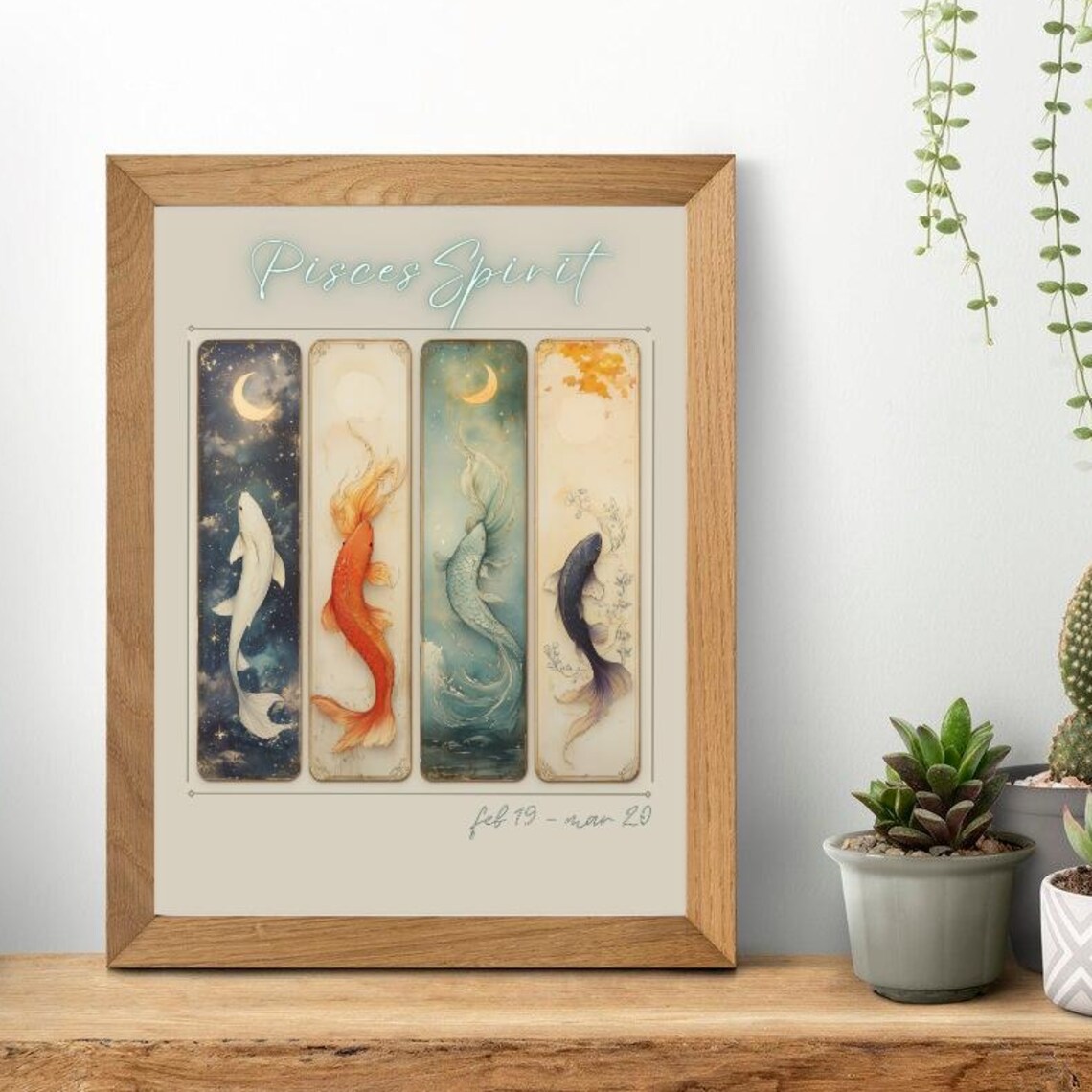 Pisces Zodiac Art Print, Boho Astrology Decor
