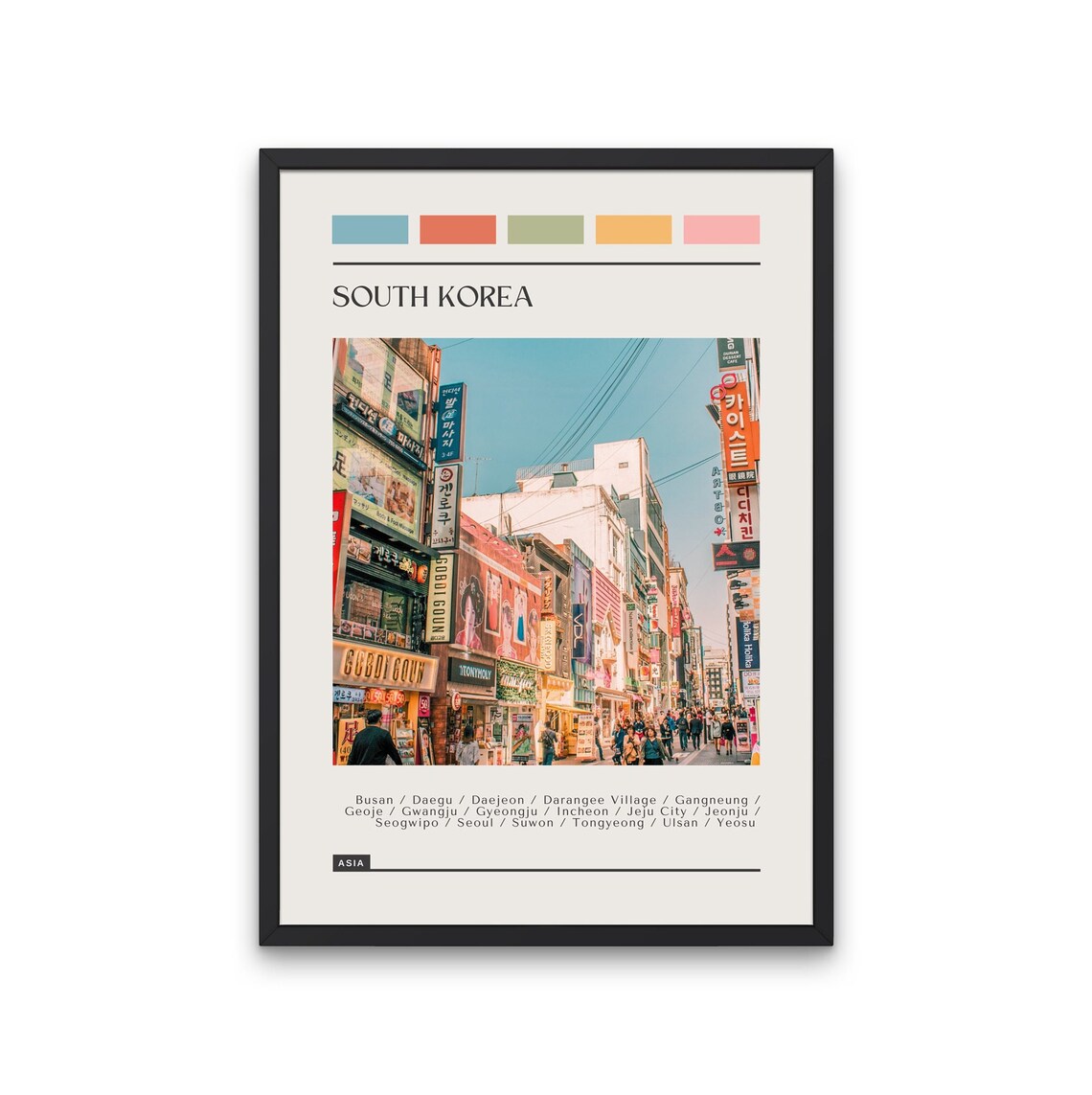 South Korea Travel Poster, Color Block Travel Poster