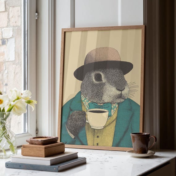 Dapper Rabbit Poster Anthropomorphic Animal Print
