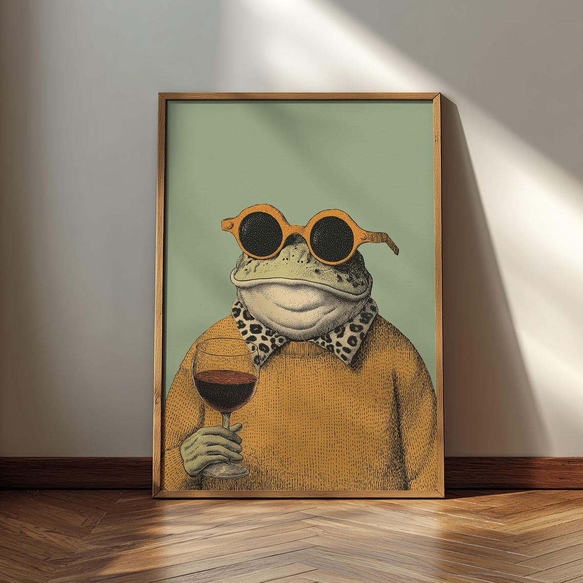 Sophisticated Frog With Wine Poster Whimsical Animal Print