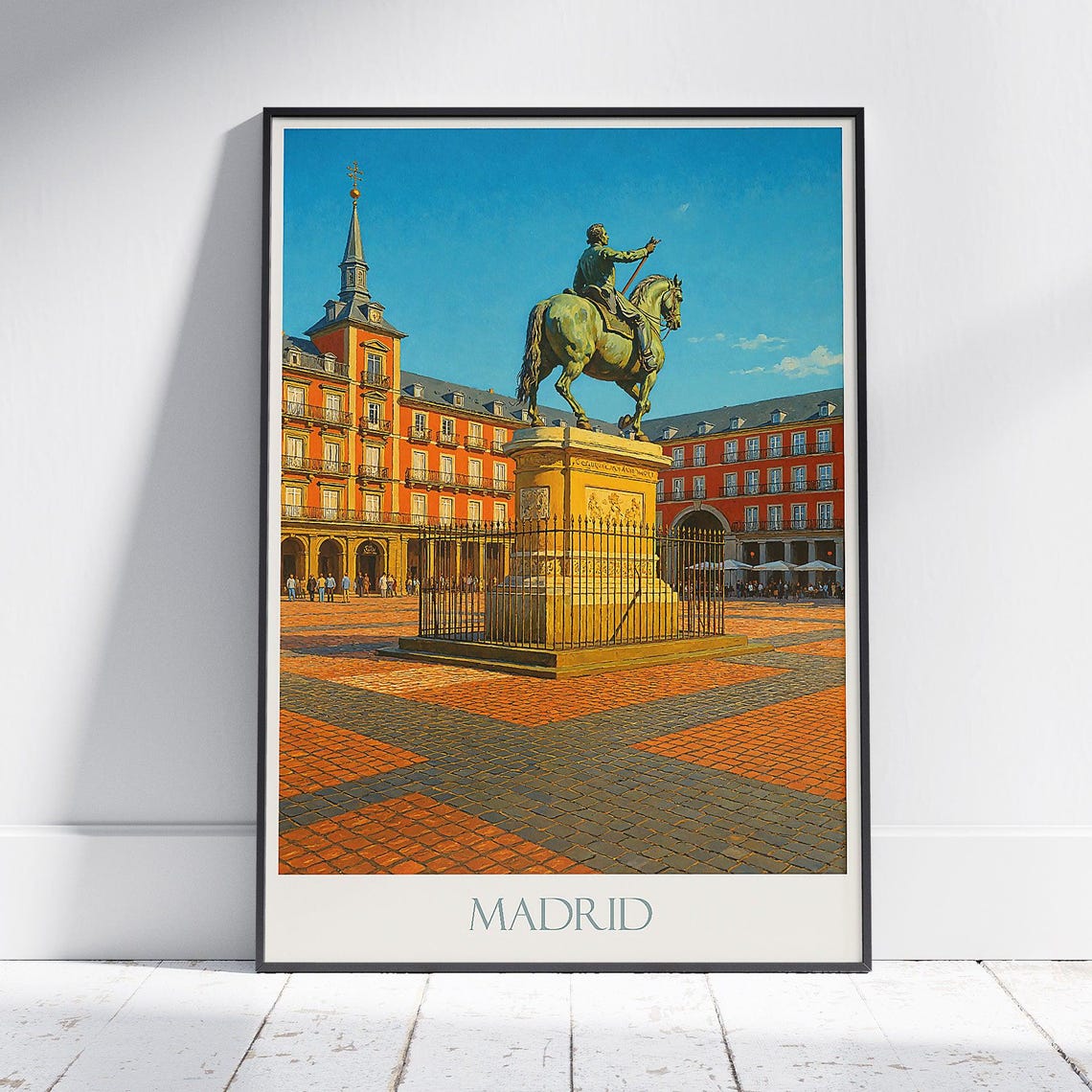 Madrid Plaza Mayor Equestrian Statue Red Buildings Cityscape Poster