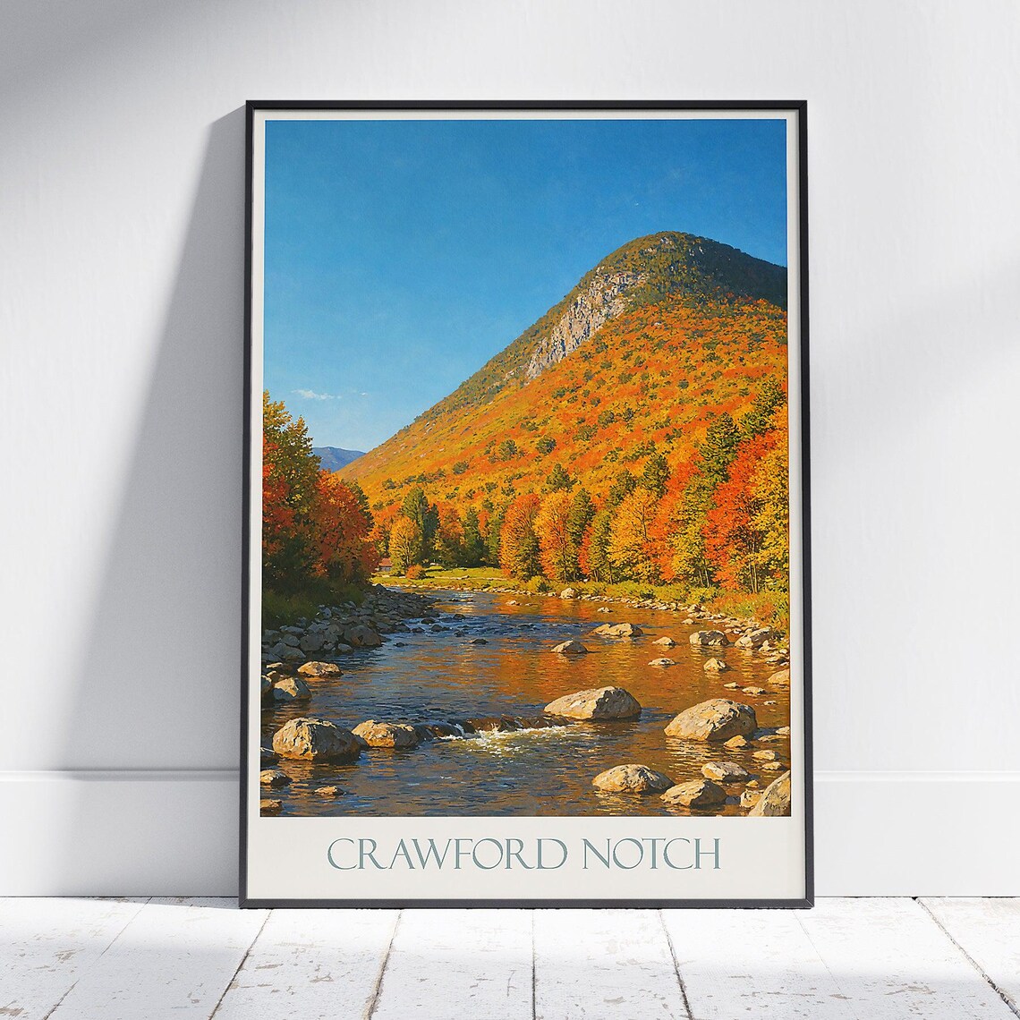 Crawford Notch New Hampshire Fall Foliage River Travel Poster