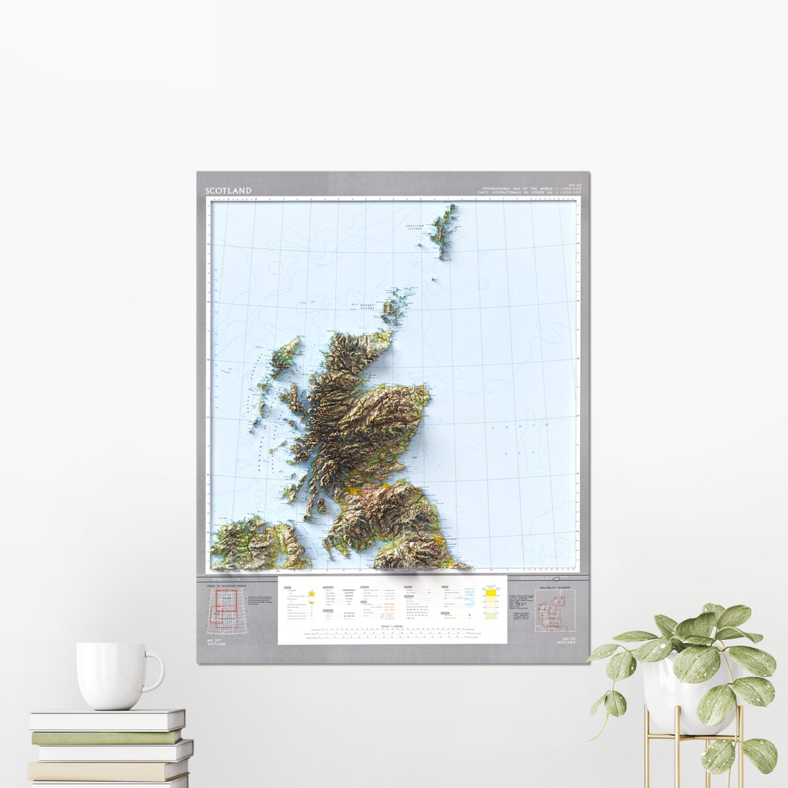Scotland 3D Raised Relief Terrain Map Vintage Style Wall Poster