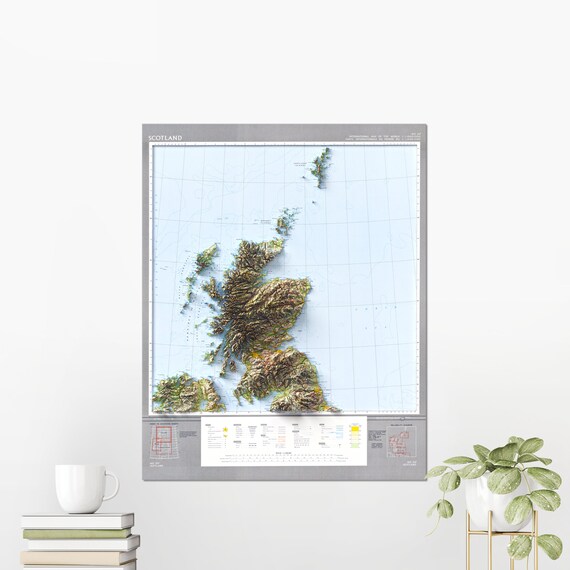 Scotland 3D Raised Relief Terrain Map Vintage Style Wall Poster