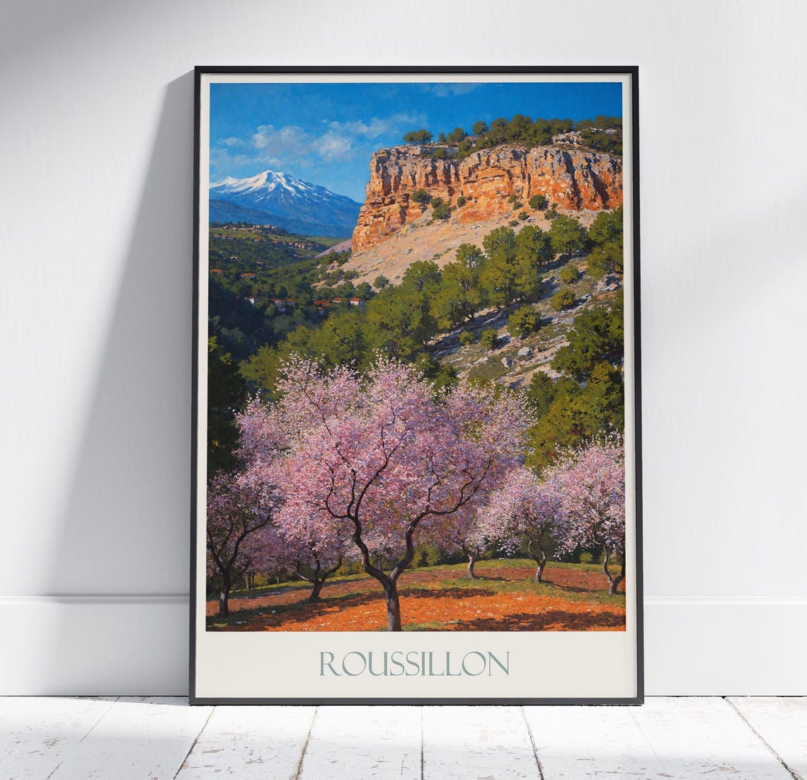 Roussillon Ochre Cliffs Blossom Trees France Provence Travel Poster