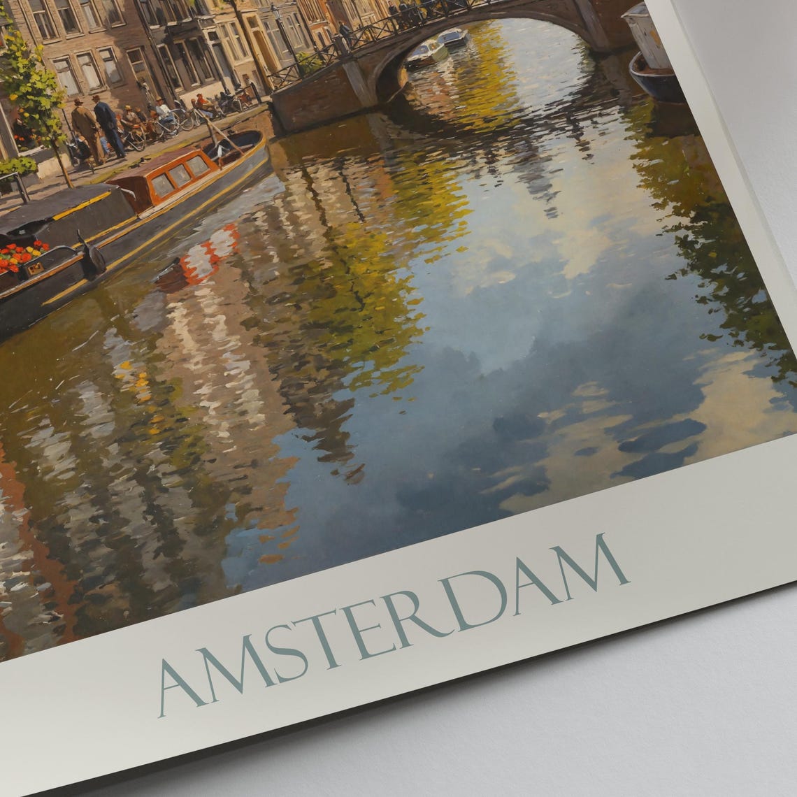 Amsterdam Canal Houses Flower Boat Bridge Painted Travel Poster - Image 3