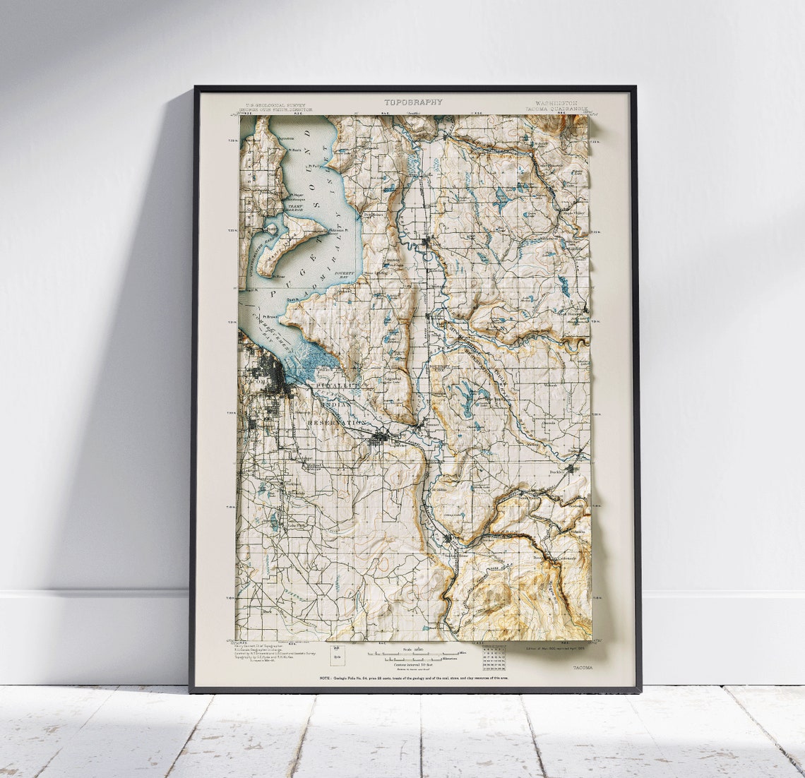 Tacoma Puyallup Washington Vintage Topographic Map Art Print
