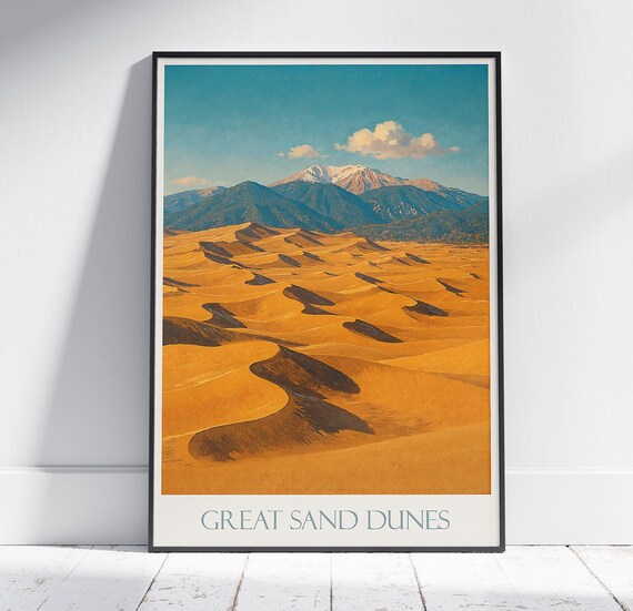 Great Sand Dunes Colorado Rippled Sand Peaks Vintage Travel Poster