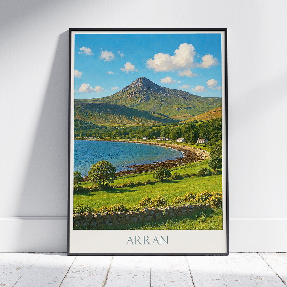 Isle of Arran Scotland Green Coastal Bay Summer Travel Poster