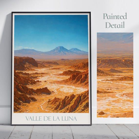 Valle de la Luna Atacama Desert Chile Painted Landscape Art Poster