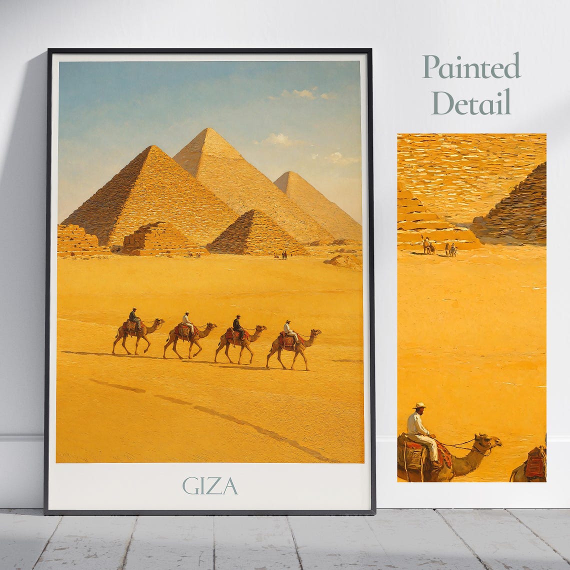 Giza Pyramids Egypt Camel Caravan Desert Vintage Travel Poster