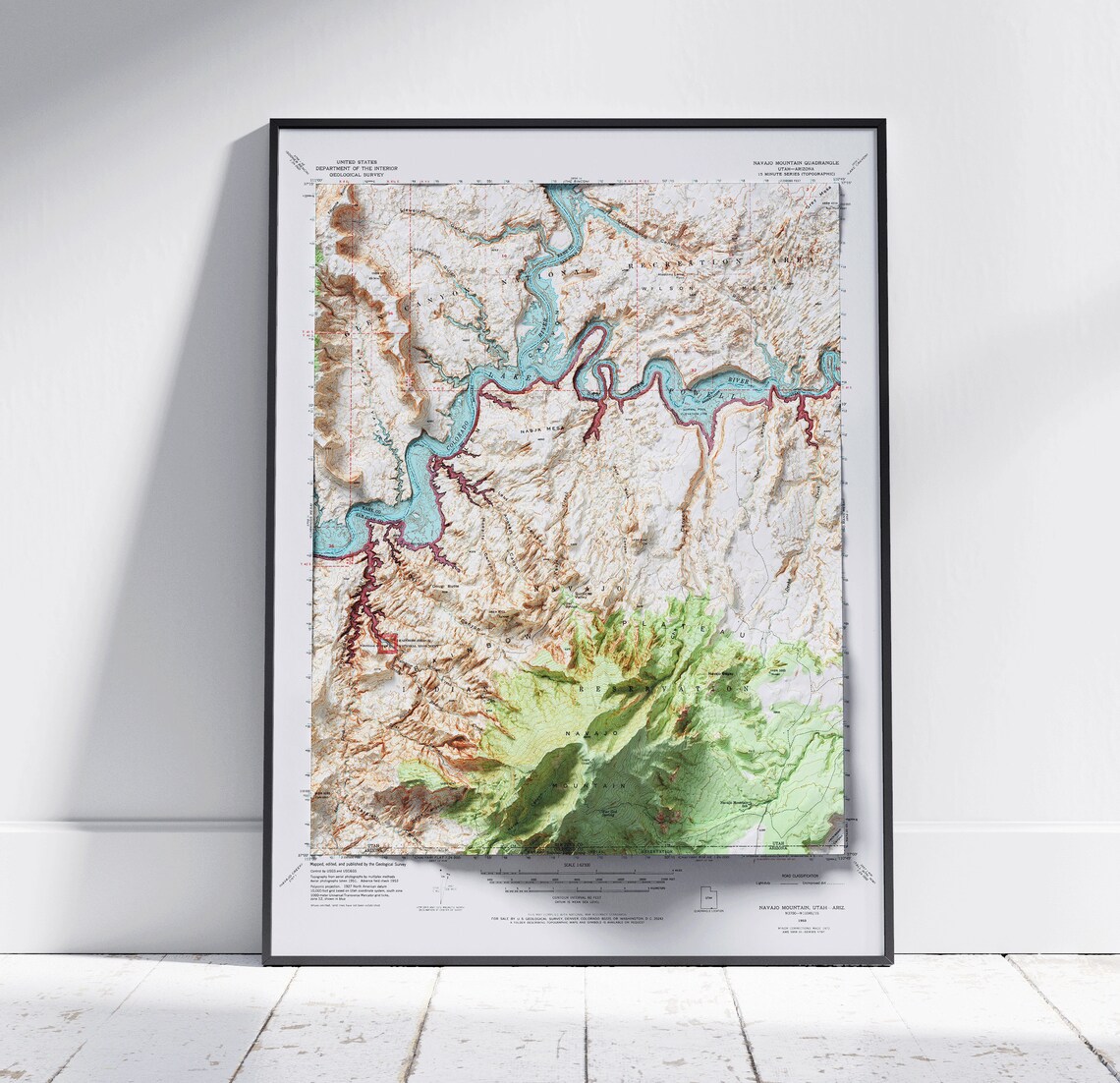 Navajo Mountain Utah Vintage Shaded Relief Topographic Map Poster