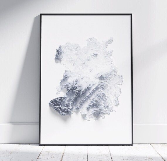 Staffordshire Map 2d Minimalist Print Topographic Shaded Poster Wall Art Modern Decor