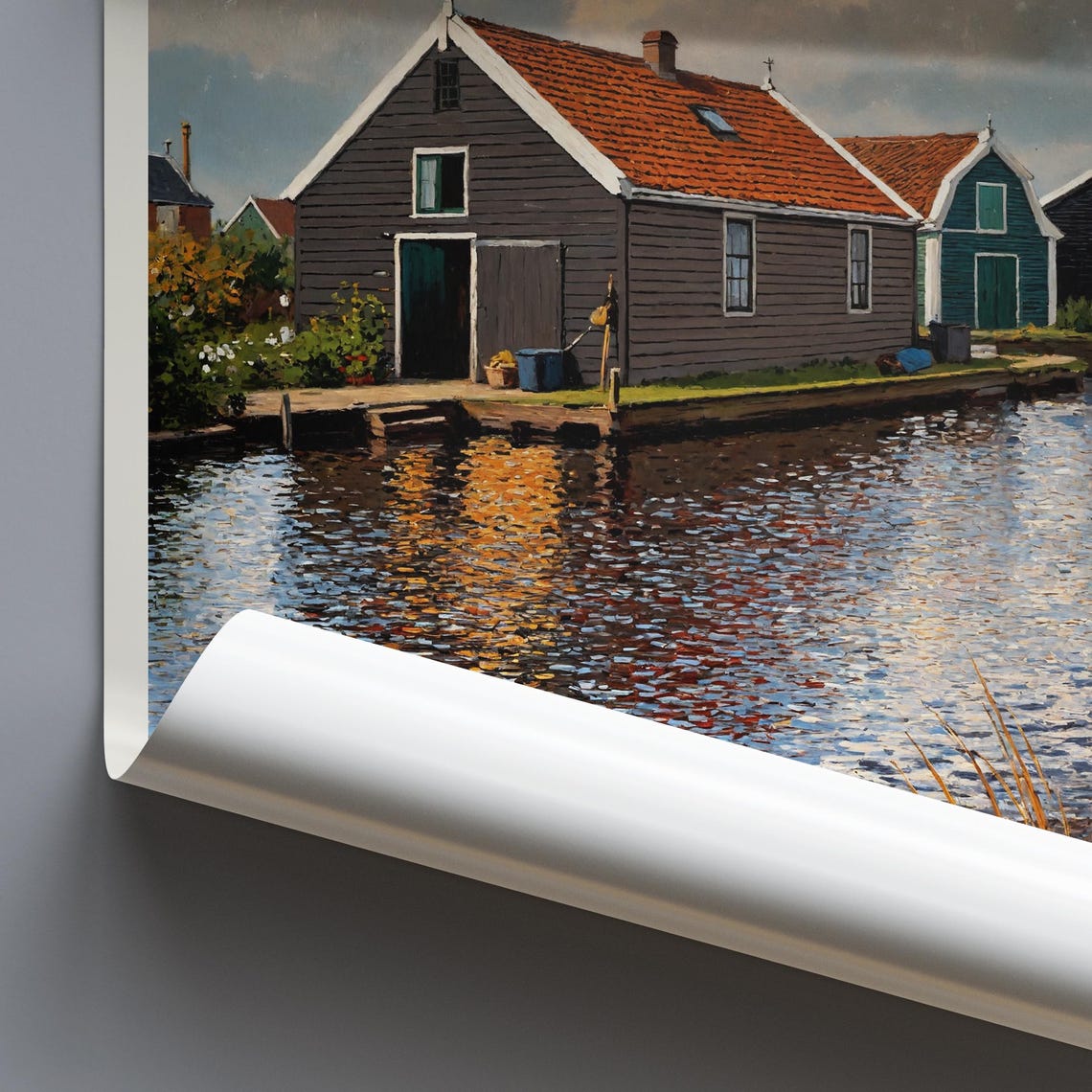 Zaanse Schans Netherlands Wooden Canal Houses Reflection Travel Poster
