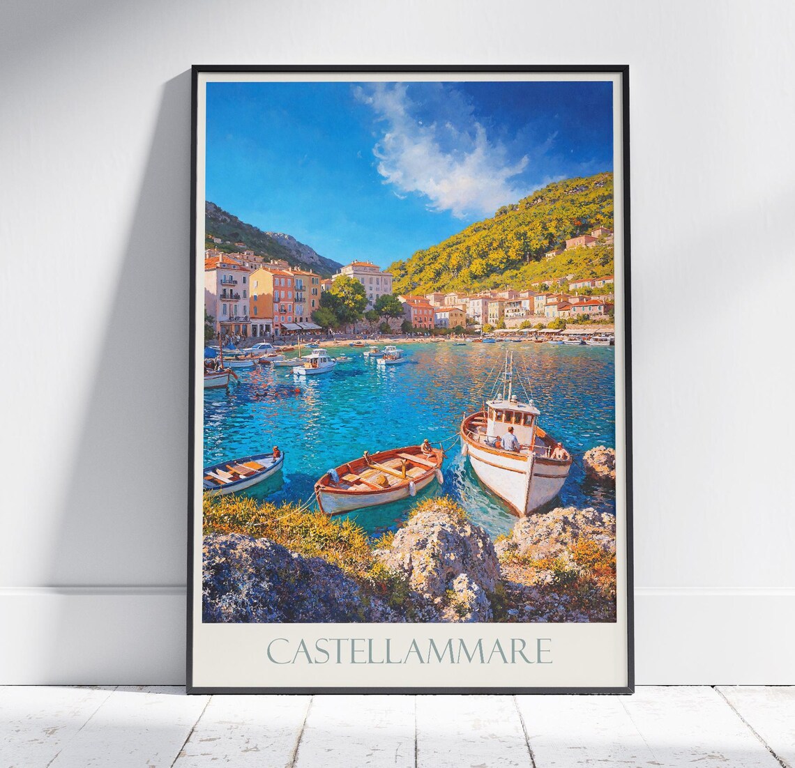 Castellammare Fishing Harbor Boats Waterfront Italy Travel Poster