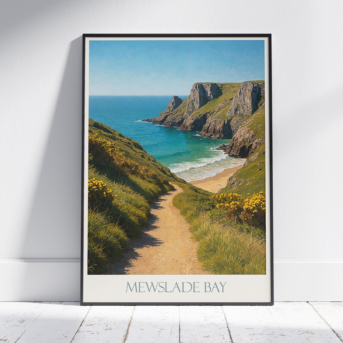 Mewslade Bay Wales Coastal Cliff Path Hidden Beach Travel Poster