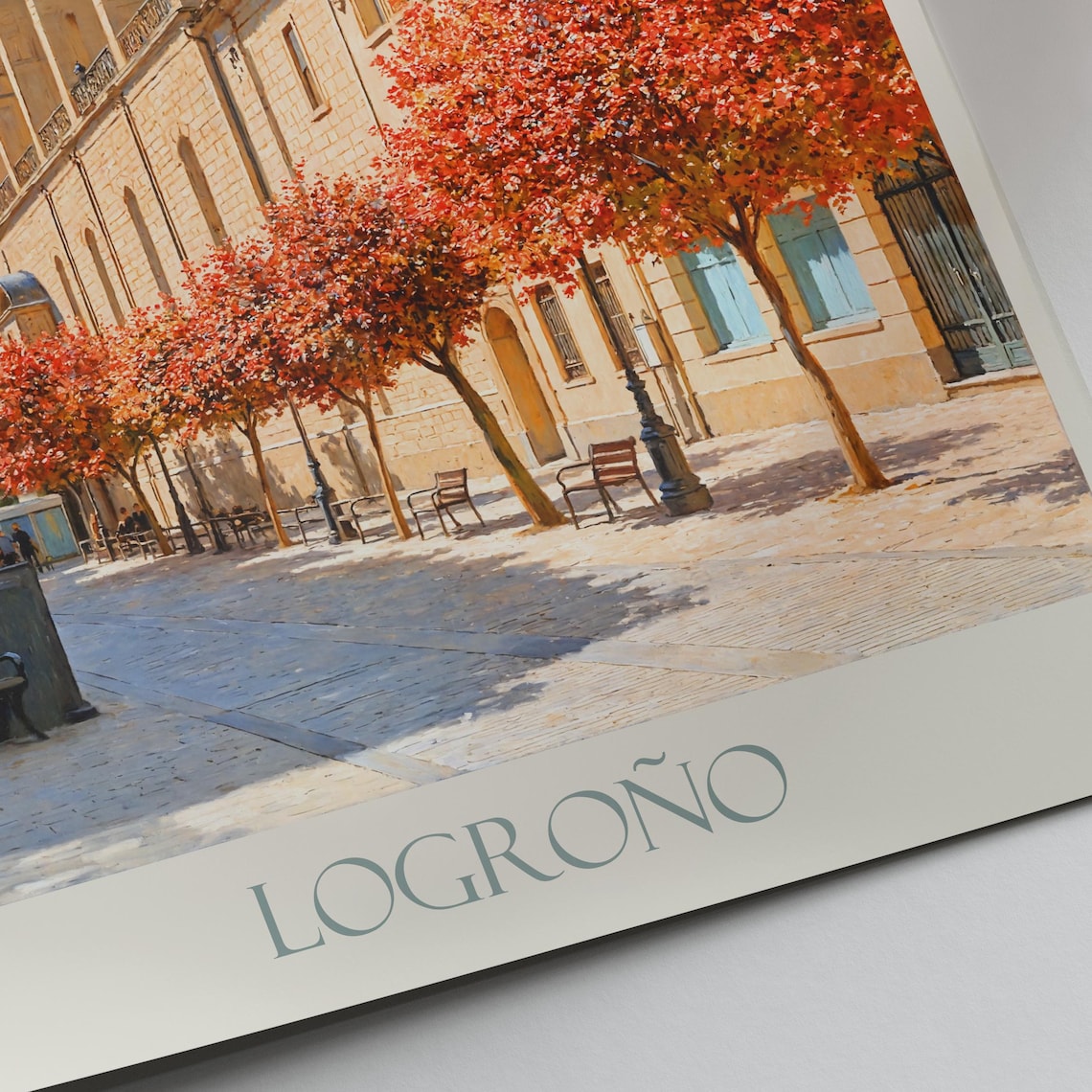 Logrono Spain Cathedral Plaza Painted Travel Poster Autumn Trees - Image 2
