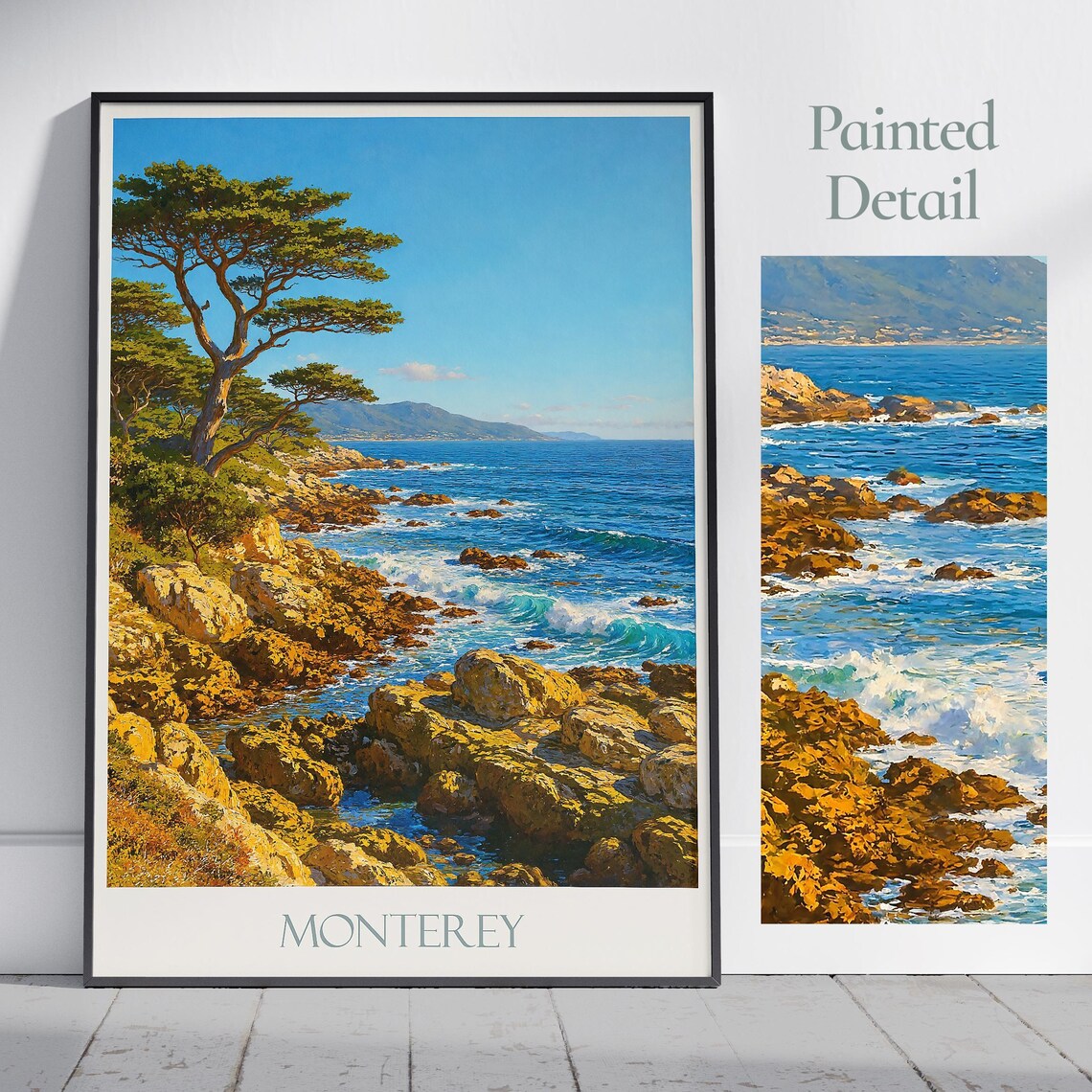 Monterey California Rocky Coastline Cypress Painted Travel Poster