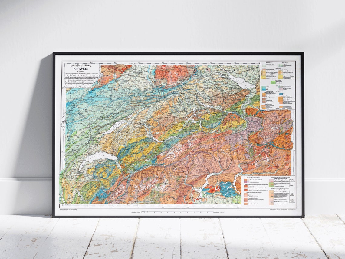 Switzerland Geological Map Vintage Cartography Chart Art Poster