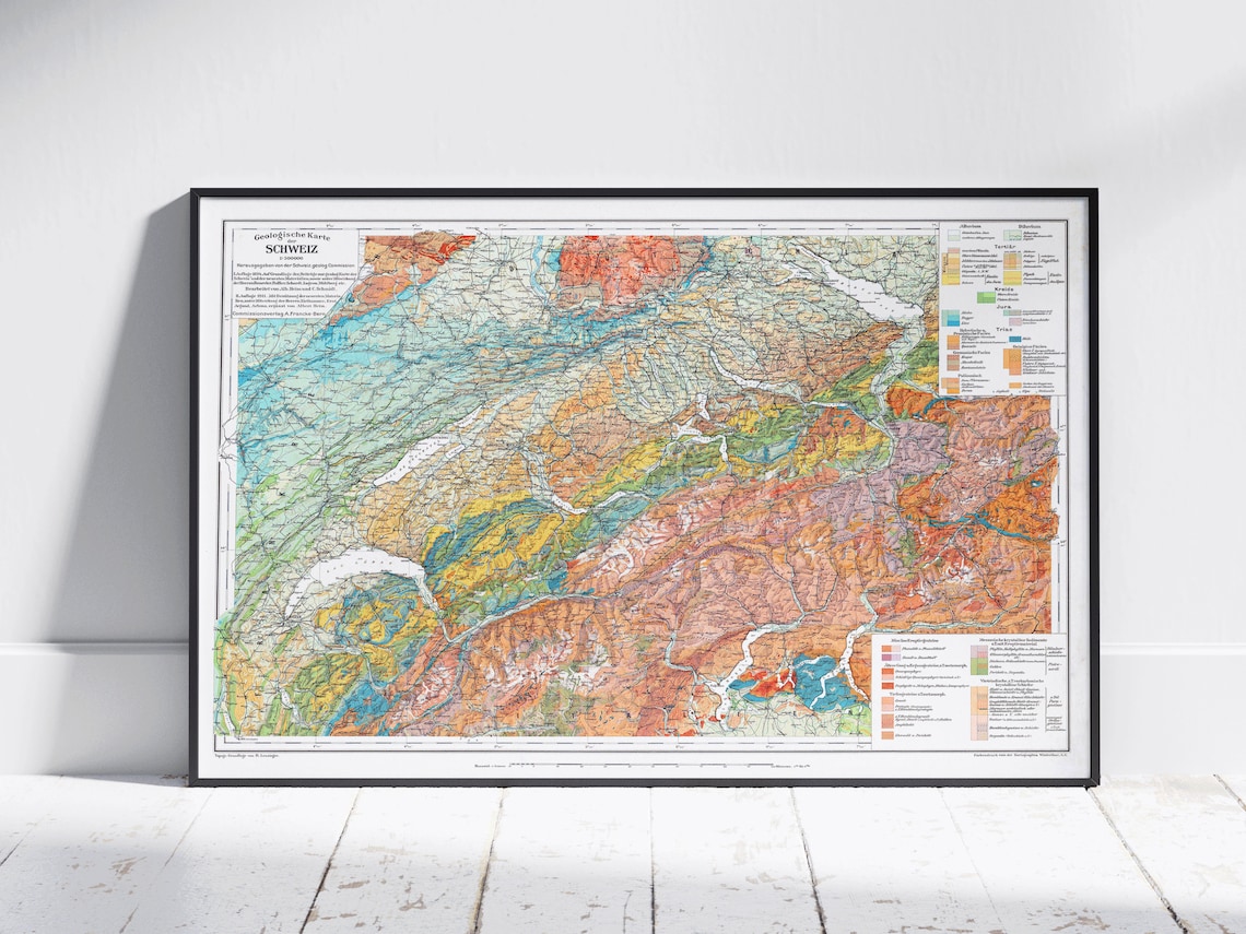 Switzerland Vintage Style Geological Map Print Poster Wall Art Decor