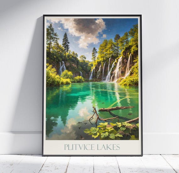 Plitvice Lakes Travel Print Croatia Travel Poster Painted Wall Art Home Decor Framed Personalized Print Vacation Travel Gift