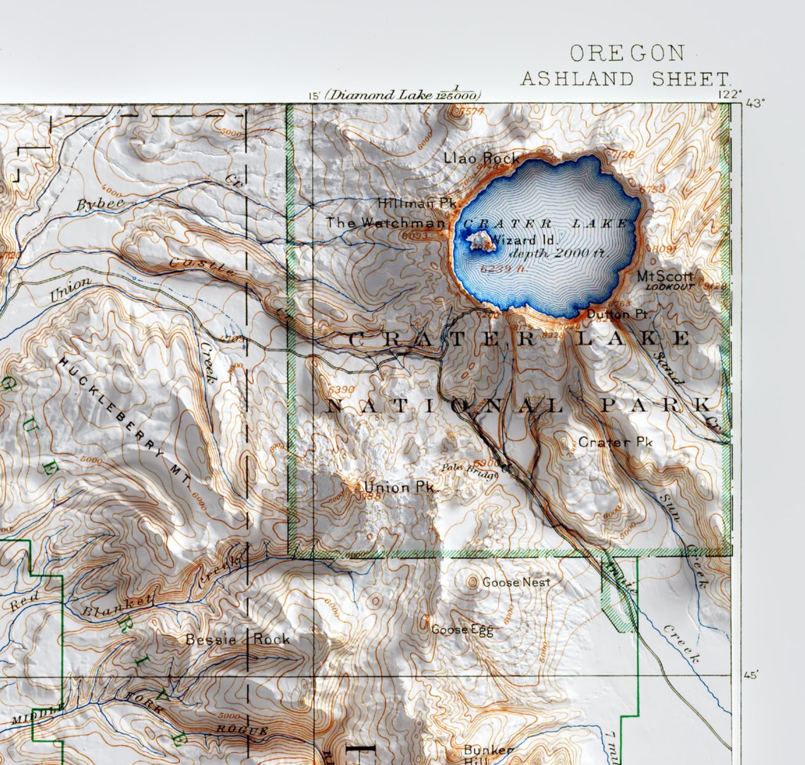 Ashland Oregon Crater Lake Vintage USGS Shaded Relief Map Poster - Image 2