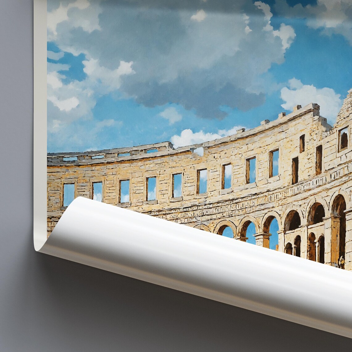 Pula Arena Roman Amphitheater Croatia Painted Historic Landmark Poster - Image 2