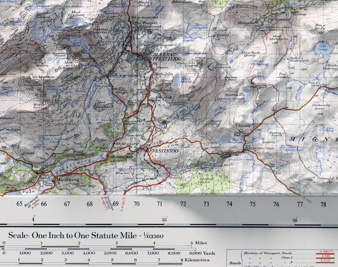Snowdon Wales Ordnance Survey Shaded Relief Map Sheet 107 Poster - Image 2