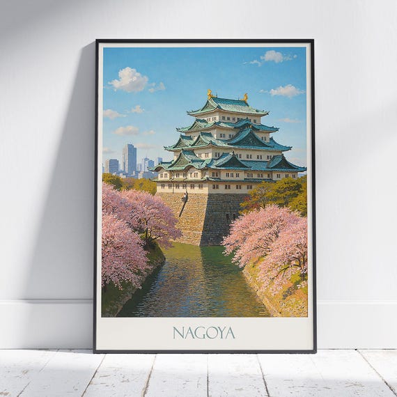 Nagoya Japan Travel Poster Cherry Blossom Art Print Castle Wall Decor Japanese Landmark Souvenir Retro Asia Gift