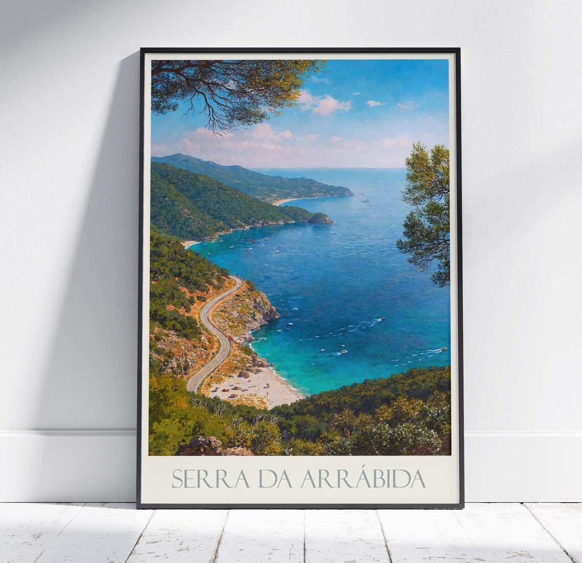 Serra da Arrabida Portugal Coastal Mountains Bay Painted Travel Poster