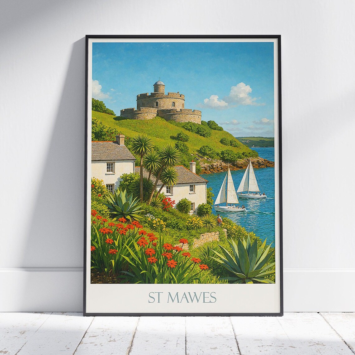 St Mawes Cornwall Castle Coast Vintage Travel Poster Sailboats