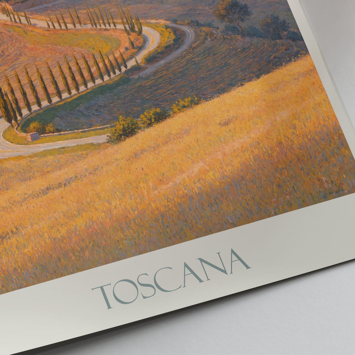 Toscana Italy Golden Cypress Road Villa Hills Sunset Painted Poster - Image 3