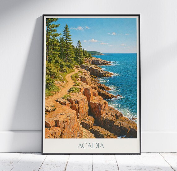 Acadia Maine Rocky Coast Pine Forest National Park Travel Poster