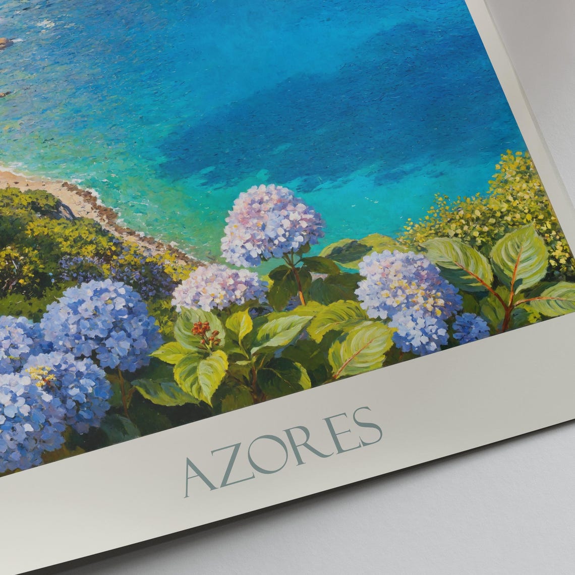 Azores Portugal Hydrangeas Coastal Cliffs Painted Travel Poster - Image 4