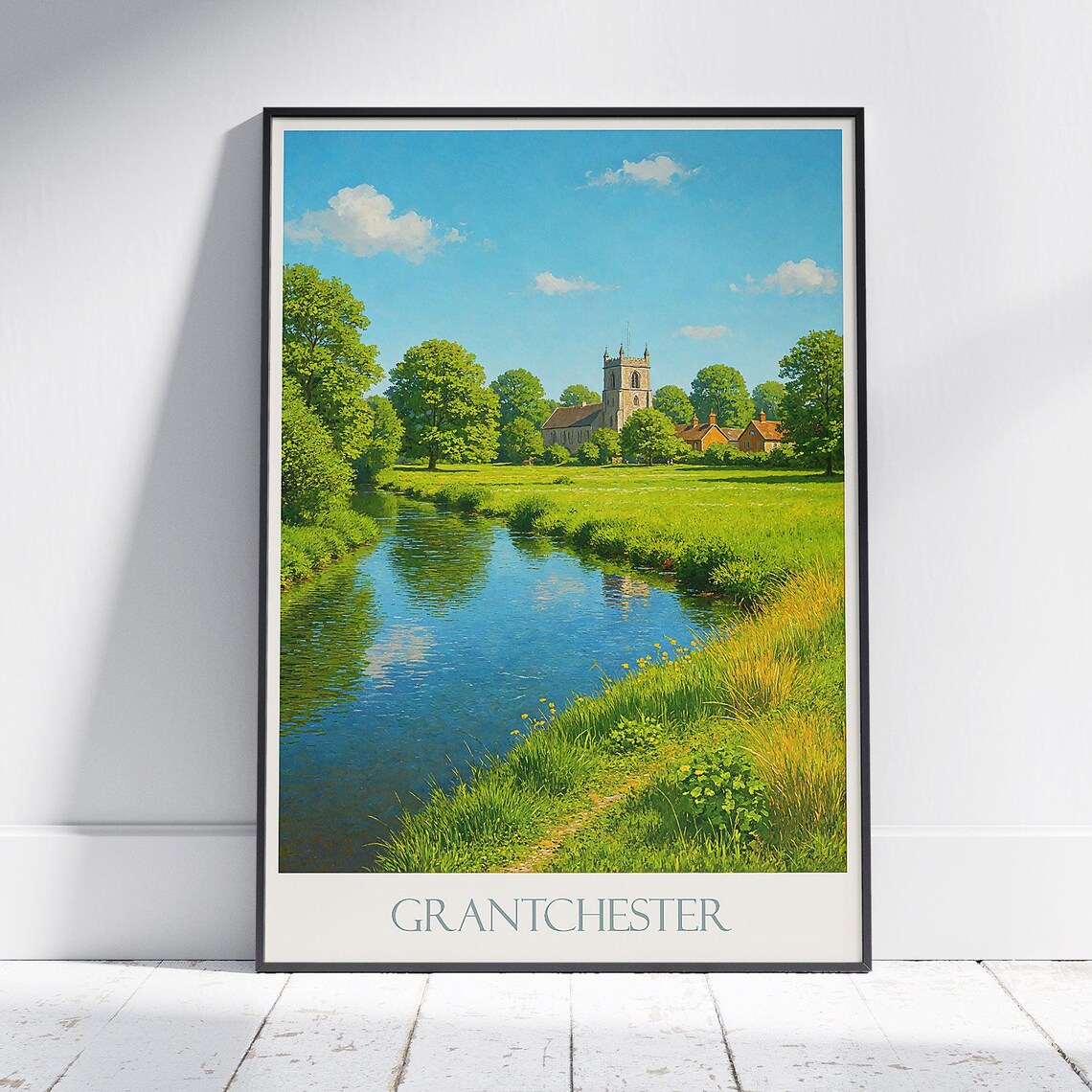 Grantchester England Village River Church Countryside Poster