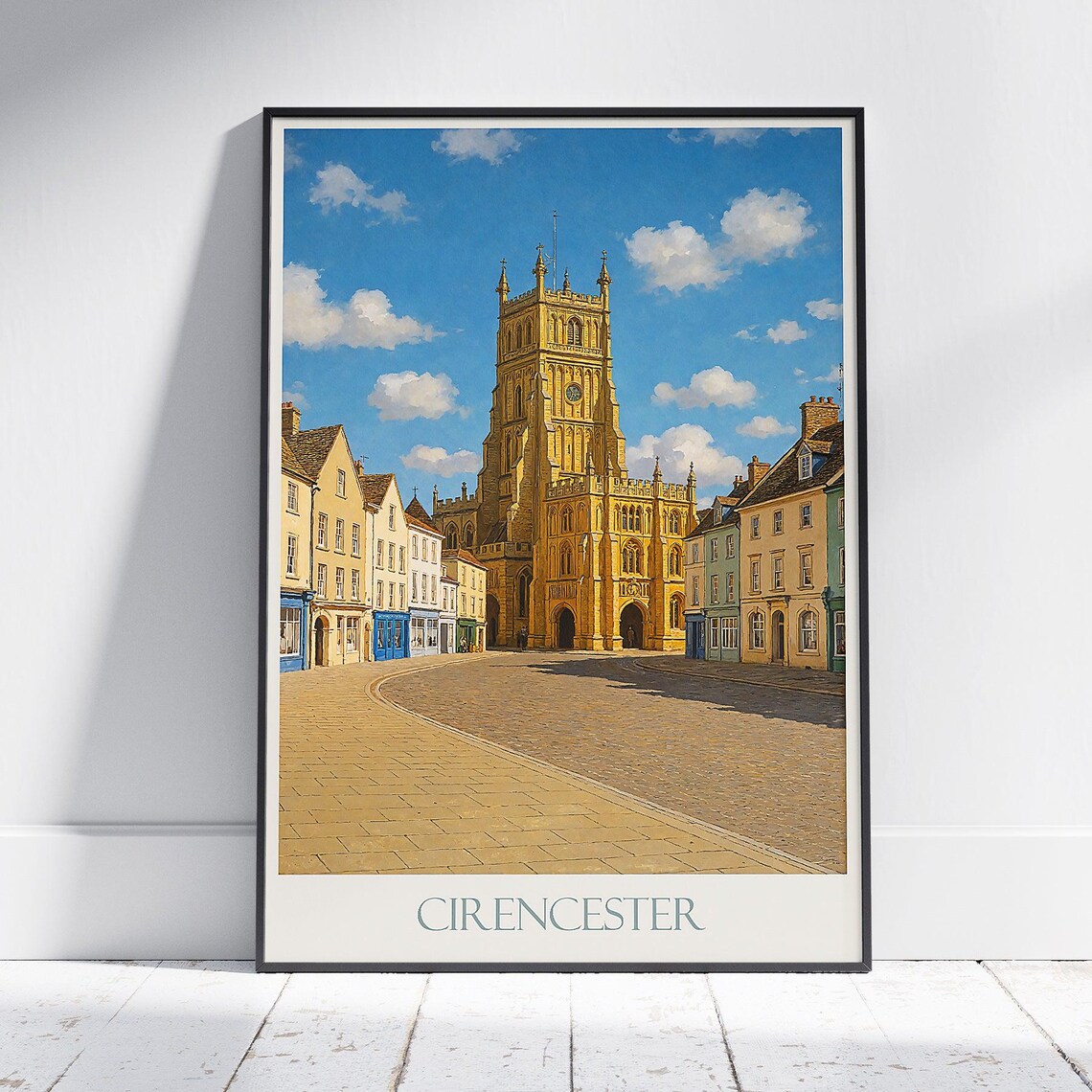 Cirencester England Travel Poster of Historic Market Town Church