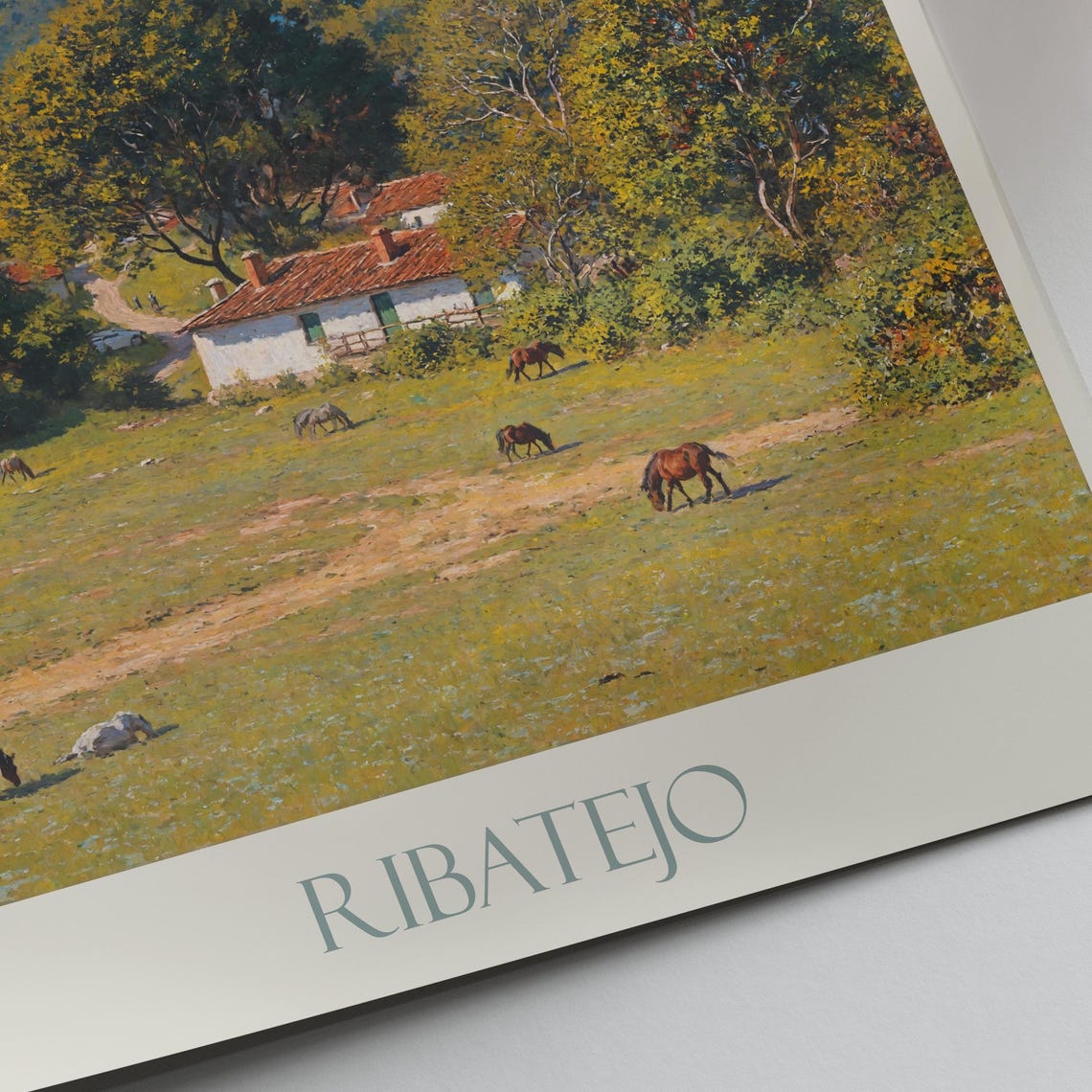 Ribatejo Countryside Painted Horses Farmhouses And River Hills Poster - Image 3