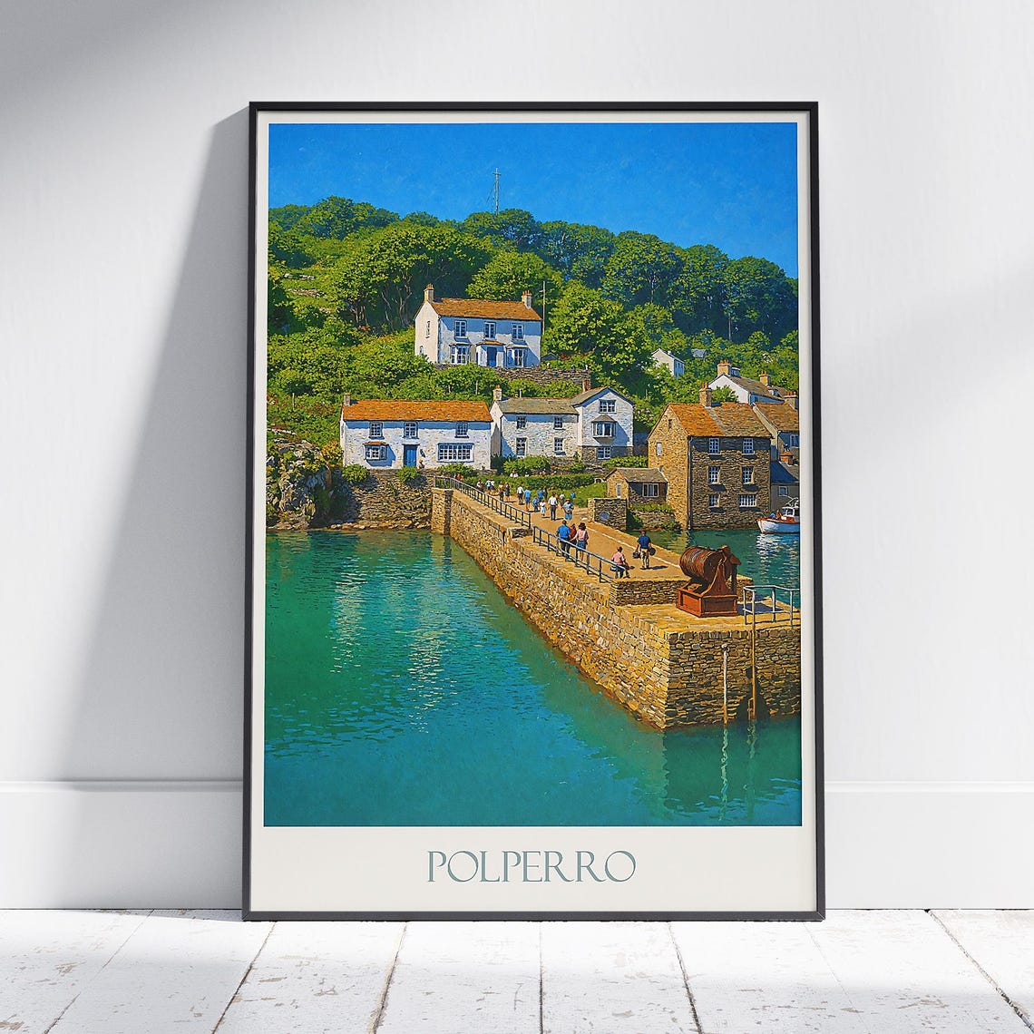 Polperro Cornwall Travel Poster Coastal Harbor Village Art Poster