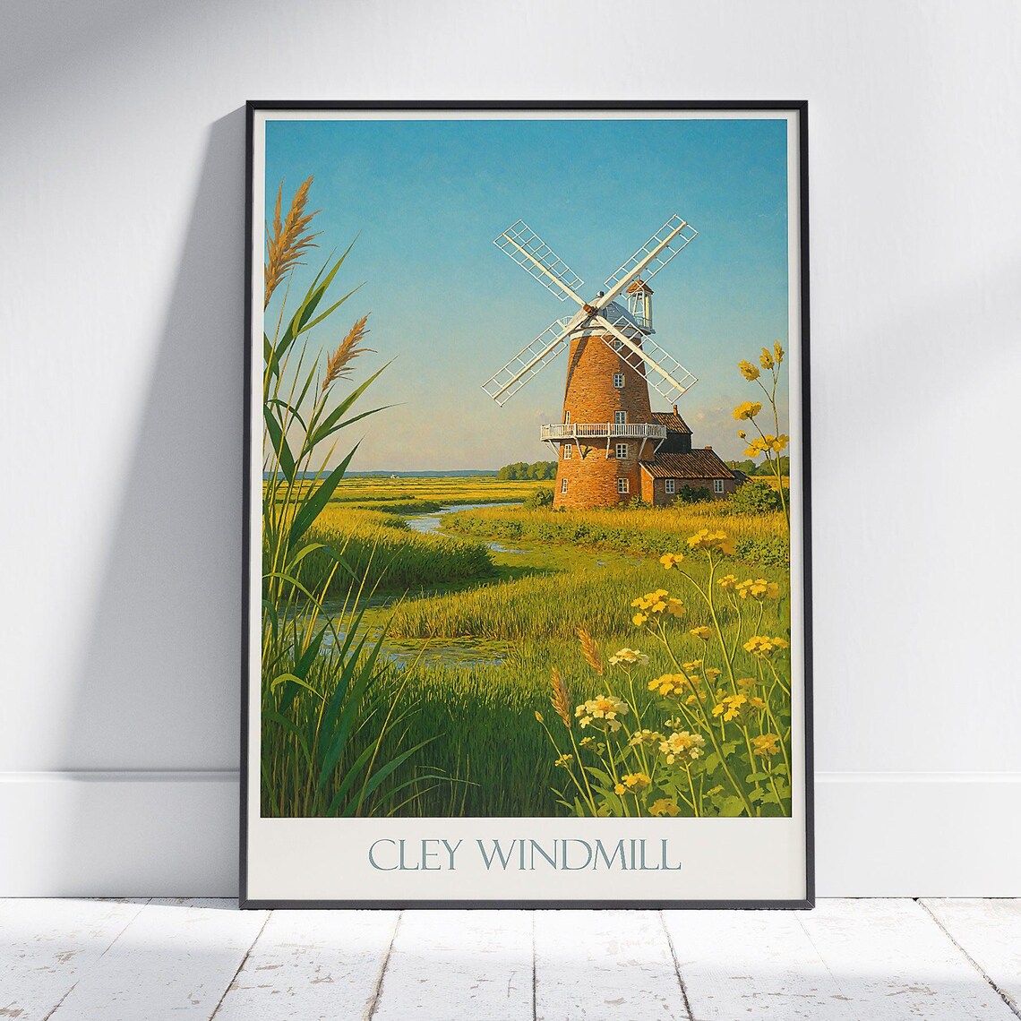Cley Windmill Norfolk Broads Travel Poster English Countryside Art