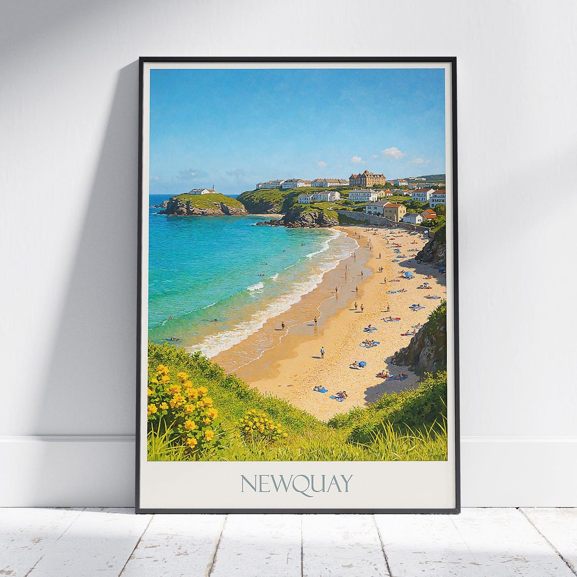 Newquay Cornwall Summer Beach Cliffs And Seaside Town Poster