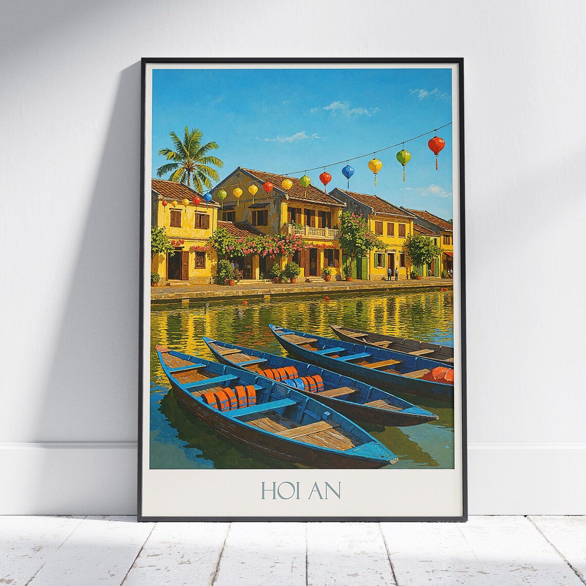 Hoi An Vietnam Old Town Riverside Lanterns Boats Travel Poster