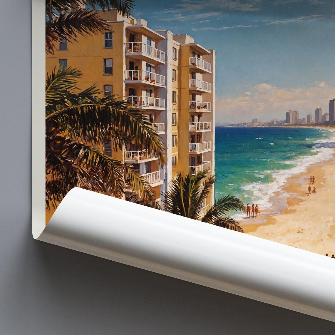 Gold Coast Australia Beachfront Towers Palms Painted Travel Poster - Image 3