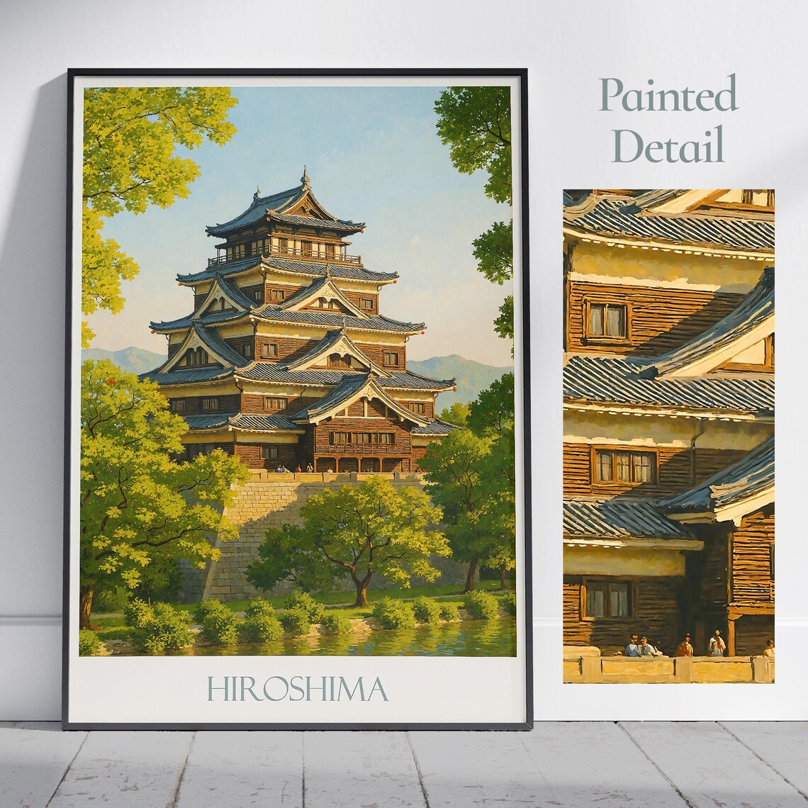 Hiroshima Japan Castle Painted Historic Landmark Travel Poster