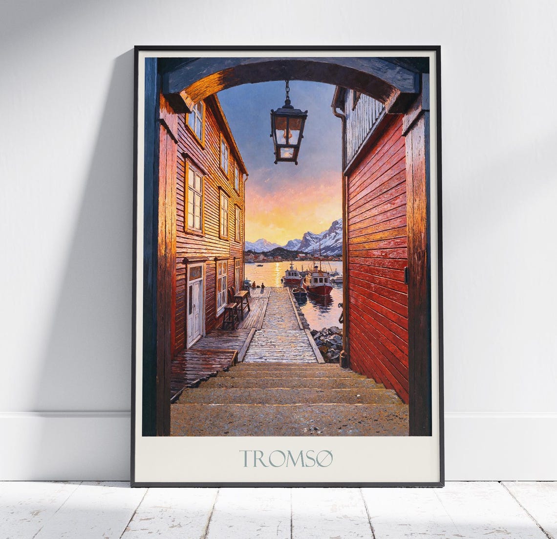 Tromso Norway Arctic Harbor Sunset Glow Painted Travel Poster