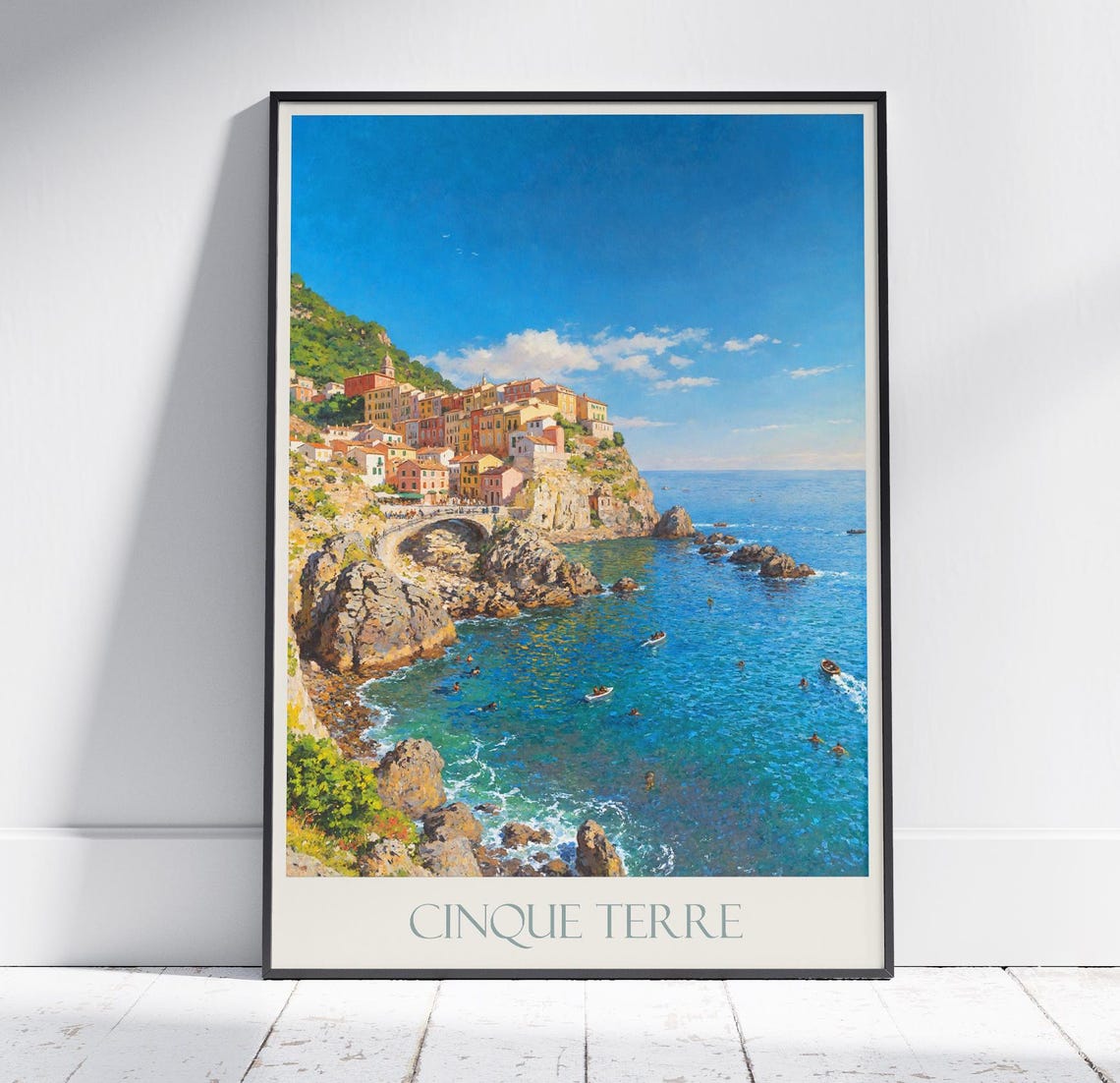Cinque Terre Cliffside Village Turquoise Cove Italy Travel Poster