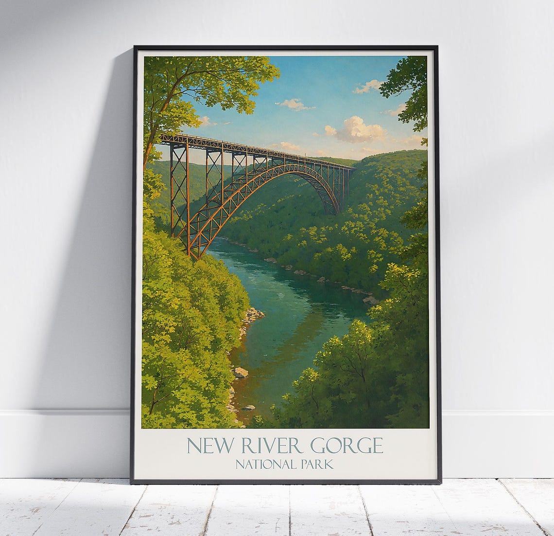 New River Gorge National Park Steel Arch Bridge River Travel Poster