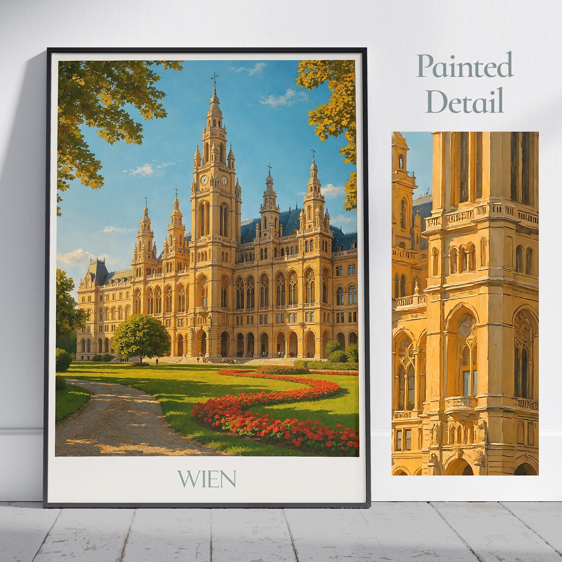 Vienna Austria Rathaus City Hall Painted Landmark Travel Poster