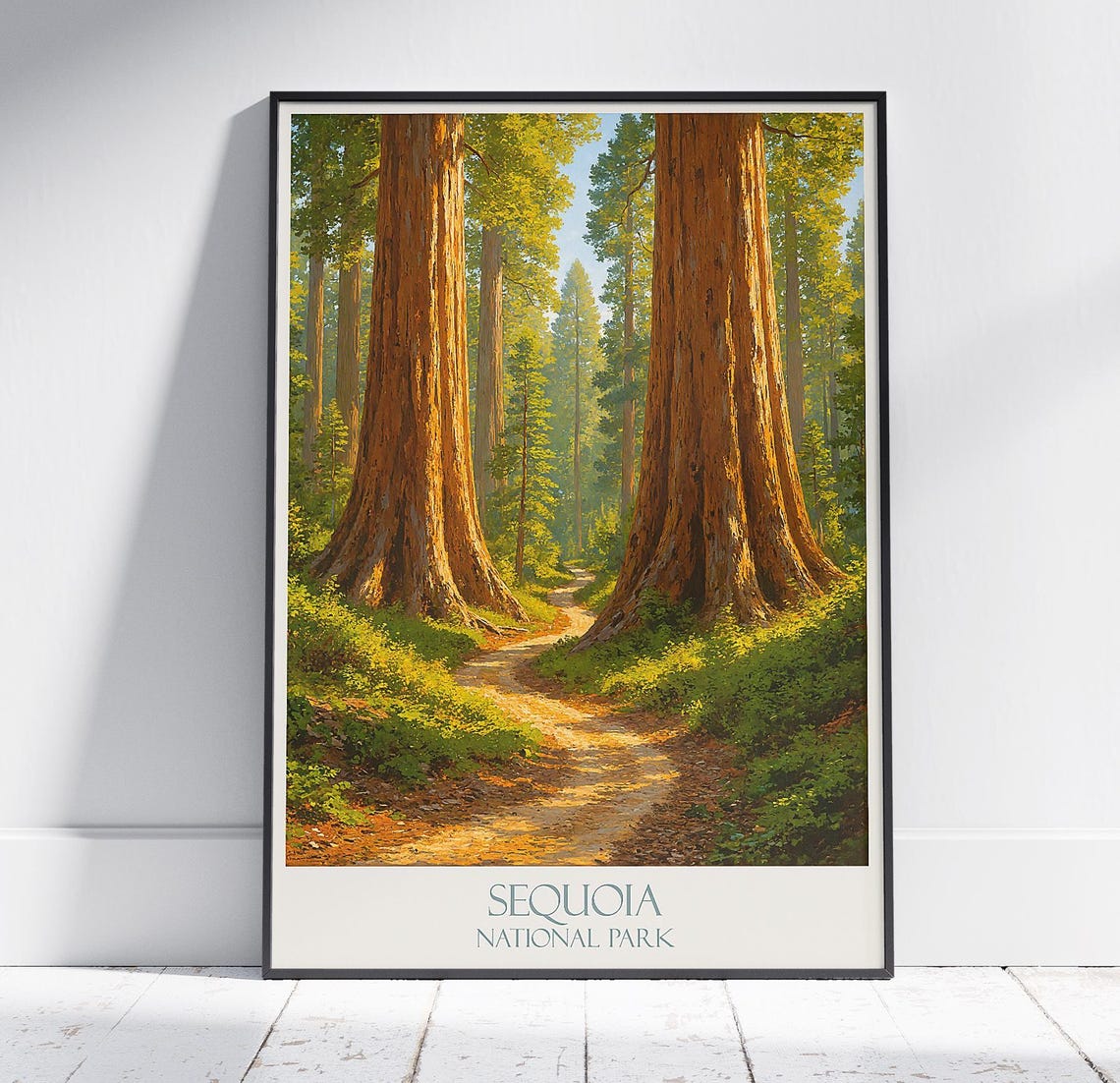 Sequoia National Park Giant Trees Sunlit Forest Path Nature Poster