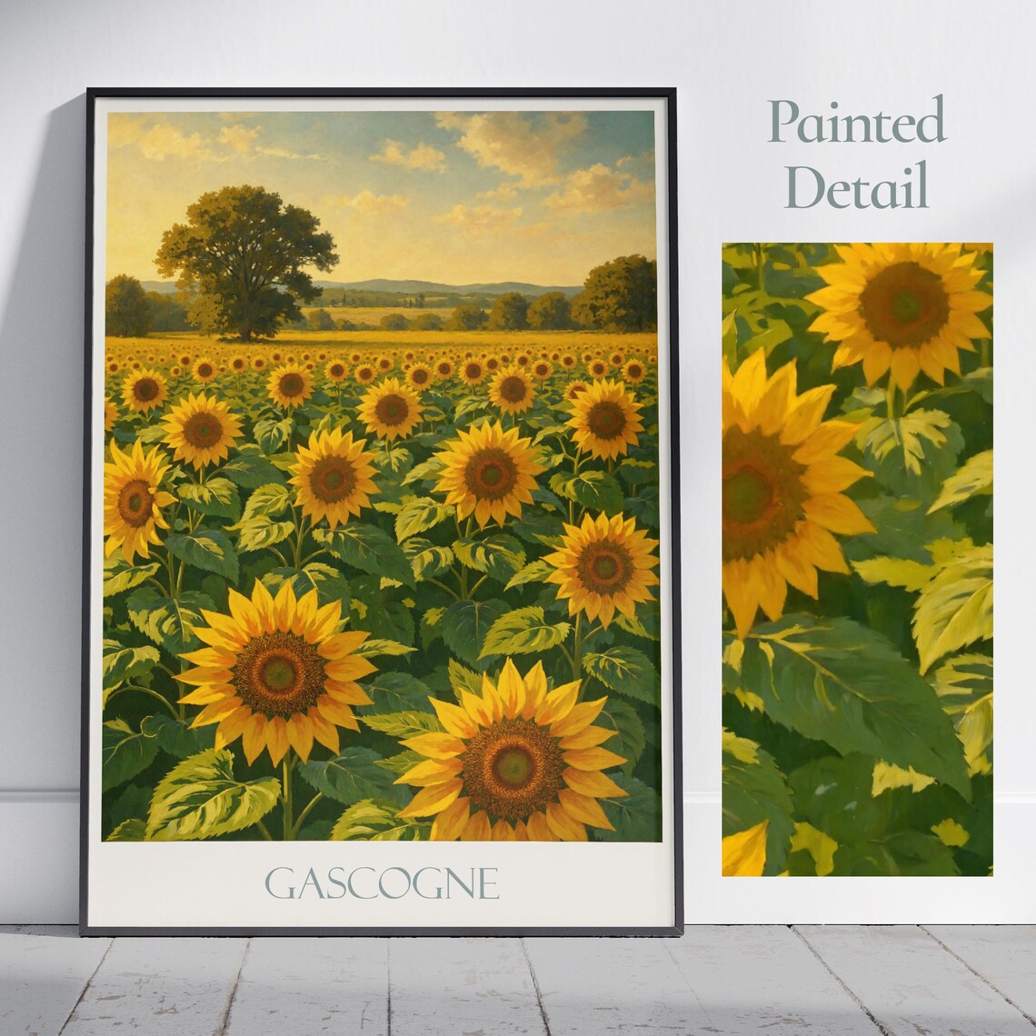 Gascogne France Sunflower Field Golden Hour Countryside Painted Poster